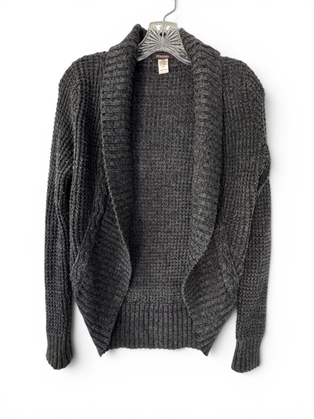 Kerisma Charcoal Open-Front Shawl Collar Cardigan